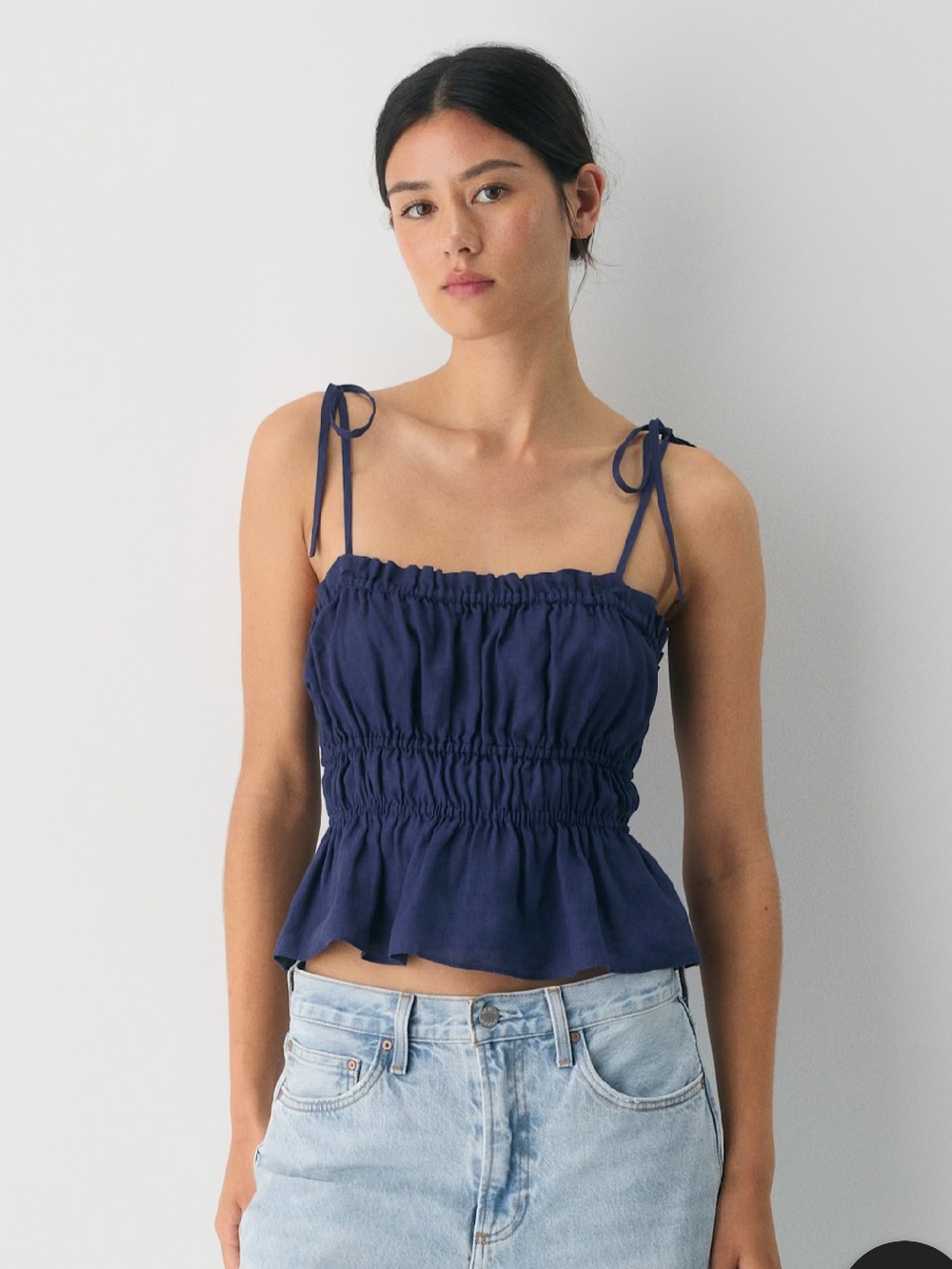 Aritzia Regency Linen Tie-Strap Camisole in Navy